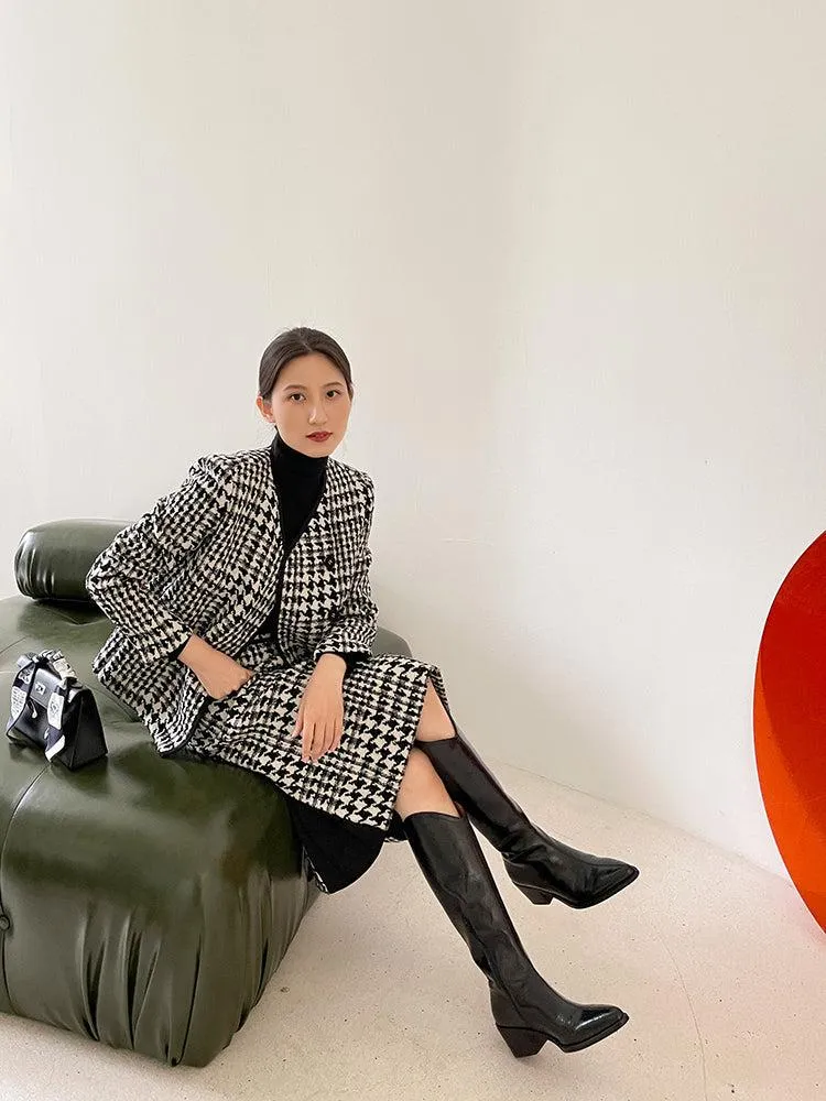 Tweed Cardigan Coat Skirt Set