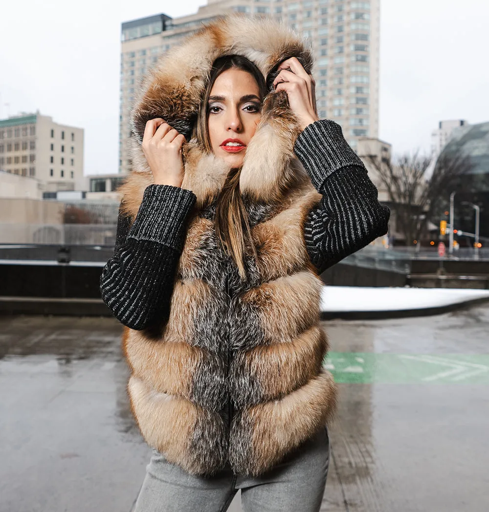 Women's Fox Fur Bomber Hooded Jacket