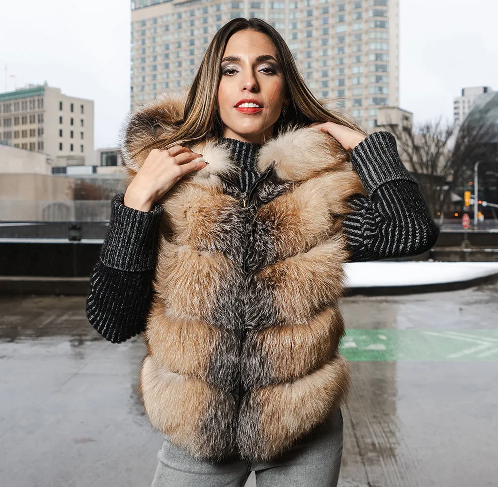 Women's Fox Fur Bomber Hooded Jacket