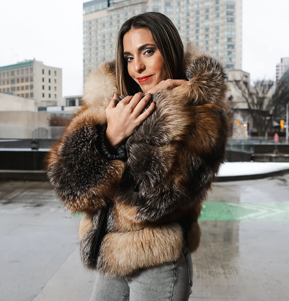 Women's Fox Fur Bomber Hooded Jacket
