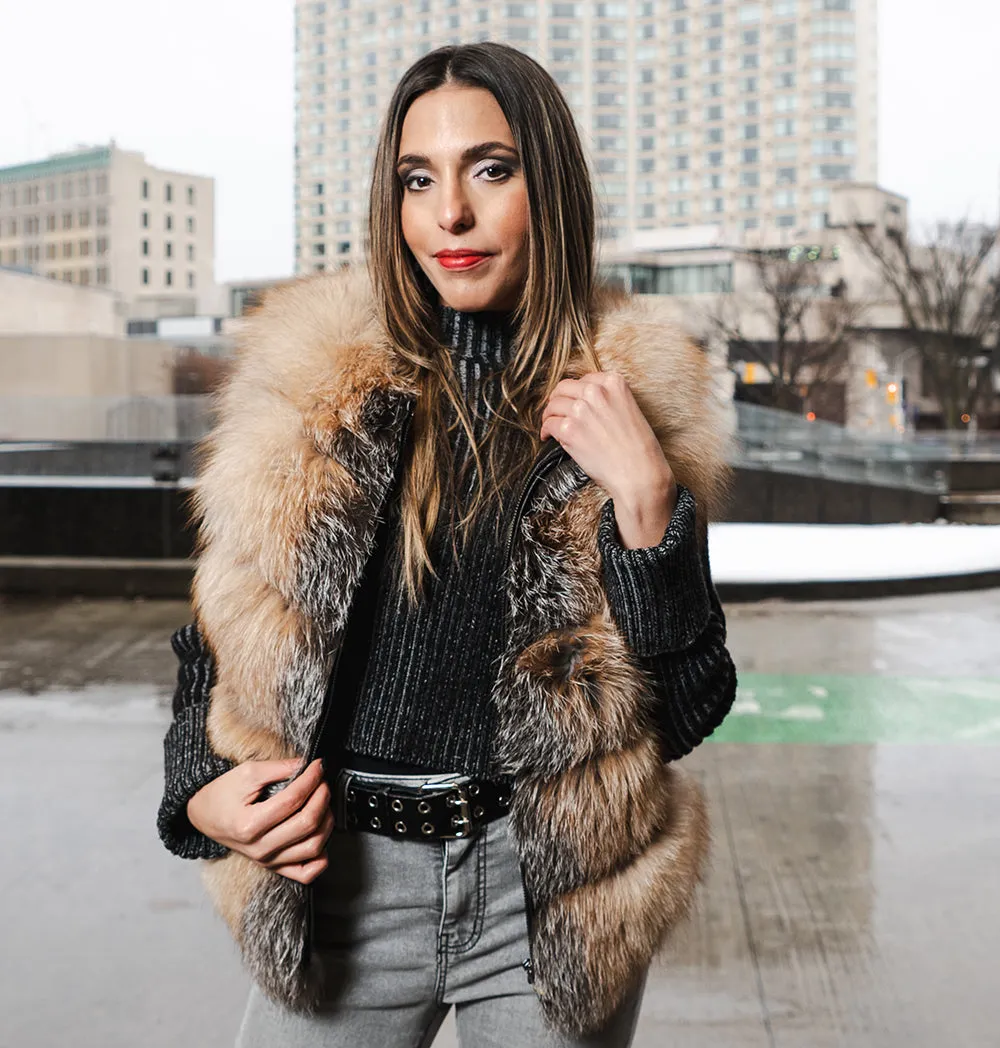 Women's Fox Fur Bomber Hooded Jacket